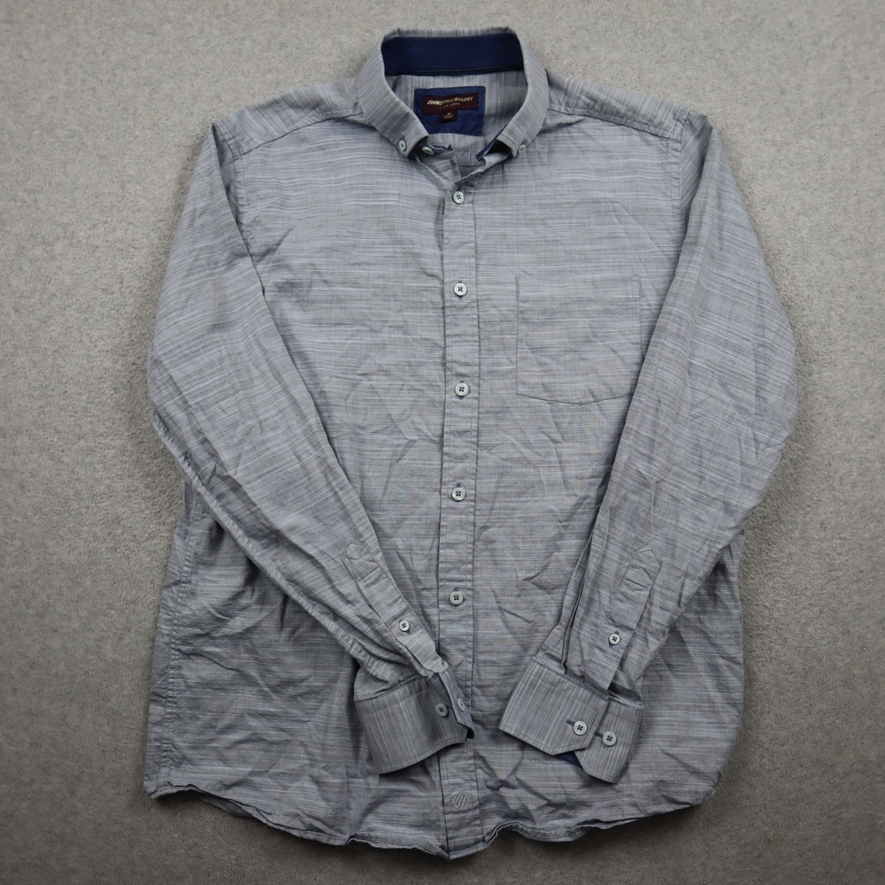 Johnston & Murphy Shirt Mens Medium Blue Slub Cotton Button Down Long Sleeve